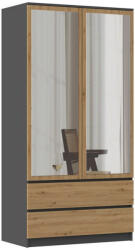 GreenSite SS-90 gardróbszekrény, tükörrel, antracit-tölgy
