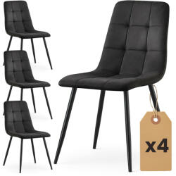 AKORD NERO Étkezőszék Welur Fekete Kockás Steppelt (4xNEROBLA)