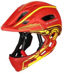 Wozinsky gyerek teljes arcvédős kerékpáros sisak USB hátsó lámpával S - piros és sárga