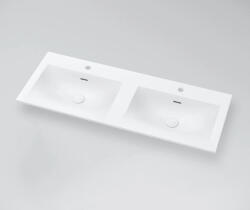 MARMY Crystal öntött márvány dupla mosdó 120x46 cm, túlfolyóval, fényes fehér 808420124210 (808420124210)