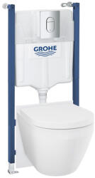 GROHE QuickFix Solido Euro Ceramic WC-készlet 5 az 1-ben, Vortex öblítésű fali WC krómozott nyomólappal, fehér 102517SH00 (102517SH00)