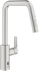 GROHE QuickFix Start elektronikus konyhai mosogató keverőcsap kihúzható zuhanyfejjel, rsozsdamentes acél 101243DC00 (101243DC00)