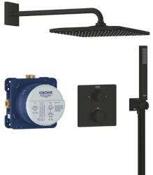 GROHE QuickFix Precision Thermostat rejtett zuhanyrendszer Vitalio Rain Mono 310 Cube fejzuhannyal, matt fekete 348812430 (348812430)