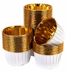 Orzeszku Muffinpapír, muffinpapír, öntőforma 40x50 mm fehér-arany 50 db (Papilotki biało-Złoe)