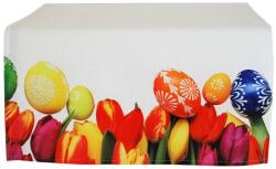  Húsvéti asztalterítő - asztalközép 60x120 cm fehér alapon tojás + tulipán mintás