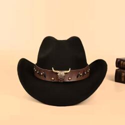  Cowboy kalap fekete vadnyugat texas filc bika fej 52-57 cm (701340287167)