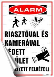  Információs matrica, 25x17, 5 cm, Riasztóval és kamerával védett terület (221 - 150) - papir25