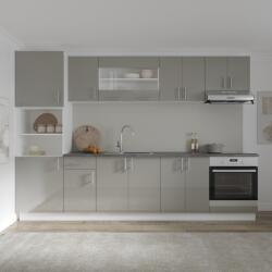 haaus Set Bucatarie Karo V27, Gri Lucios/Alb, MDF, Blat Thermo 28 mm, L 300 cm (924546)