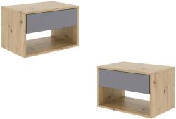 haaus Set 2 Noptiere Pedro, 1 Sertar, Stejar Artisan/Antracit, 53 x 35 x 33 cm (929077)