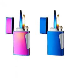  Bricheta Metalica Double Flame Reincarcabila Cu Gaz, Cu Capac, Antivant, 7 Cm (DLMGG-4702) Bricheta