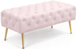  Taburet Monaco, tapitat cu catifea, tip banca, cu picioare metalice, 100x42x41 cm, roz pudra (AK-04380032)