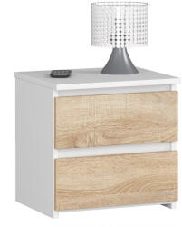  Noptiera cu 2 sertare, din PAL laminat, 40x35x40 cm, alb si stejar sonoma (AK-04381473)