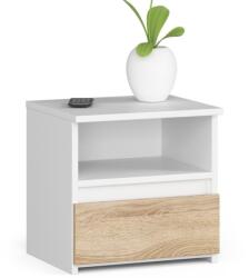  Noptiera cu 1 sertar, PAL laminat 16mm, 40x35x40 cm, alb si stejar sonoma (AK-12219393)