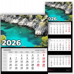 Plaka_TY Háromrészes naptár 2026 Irodai év Falra akasztható Természet Öböl Minták (Kalendarz Ścienny 26 Zatoka Wzory)