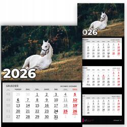 Plaka_TY Háromrészes Naptár 2026 Irodai Év Falra szerelhető Természet Fehér Ló Minták (Kalendarz Ścienny 26 Biały Koń Wzory)