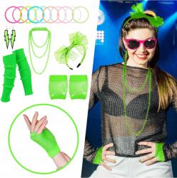  80-AS Évek Retró Disco Party Szett: Fülbevalók, Kesztyűk Karnevál (80s 90s Dance Costume Set)