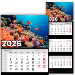 Plaka_TY Háromrészes Fali Naptár 2026-ra, Irodai, Akasztható, Korall Mintás (Kalendarz Rok 2026 Koralowce Wzory)