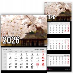 Plaka_TY Háromrészes naptár 2026-re Prémium fehér cseresznyevirágok|többféle minta (Białe kwiaty wiśni)