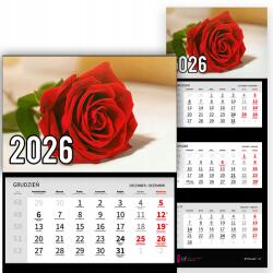 Plaka_TY Háromrészes naptár 2026-re Prémium piros rózsa|többféle minta (Czerwona różyczka)