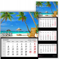 Plaka_TY Háromrészes naptár 2026-re Trópusi tengerpart prémium kókuszdióval|Minták (Tropikalna plaża z kokosem)
