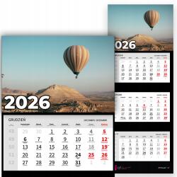 Plaka_TY Háromrészes naptár 2026 Fali Év Irodai Függő Természet Léggömb Minták (Kalendarz Ścienny 26 Balon Wzory)