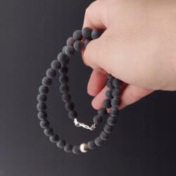  Fekete borostyán gyöngy nyaklánc, borostyán gömb nyaklánc, fekete borostyán gyöngyök