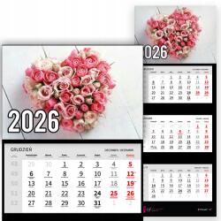 Plaka_TY Háromrészes naptár 2026-re Szív rózsa virágokkal Prémium|Falra szerelhető (Serce z kwiatów róż)