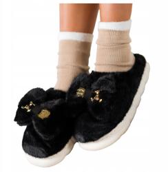 Casu Papucs Otthoni Szőrmés Fekete Strandpapucs masnival és macival 40/41 (7089780000403)