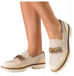 Casu Mokaszin Női Bézs Fényes Bebújós Félcipő Bőr talpbetét 40-es (7088900000408)
