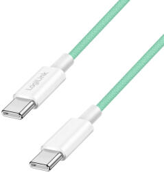 LogiLink USB 2.0 Type-C kábel, C/M - C/M, 480 Mbps, 60W, nejlon, zöld, 0, 5 m (CU0346)