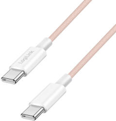 LogiLink USB 2.0 Type-C kábel, C/M - C/M, 480 Mbps, 60W, nejlon, rózsaszín, 0, 5 m (CU0343)