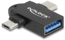 Delock Adapter USB 10 Gbps 2 az 1-ben A-típusú USB anya - USB Type-C apa + Mikro-B USB apa OTG (60739) - flylite