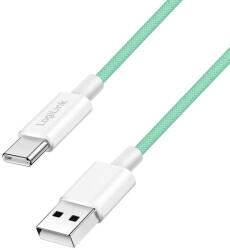 LogiLink USB 2.0 Type-C kábel, C/M - A/M, 480 Mbps, 60W, nejlon, zöld, 1, 5 m (CU0328)