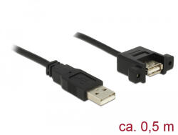 Delock Kábel, USB 2.0-s A bementi csatlakozós > USB 2.0-s A-típusú csatlakozó, panelrögzítés, 0, 5 m (85461) - flylite