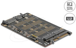 Delock Átalakító M. 2 M kulcsos NVMe SSD-ről U. 2 csatlakozóra és M. 2 B kulcsos SATA SSD-ről SATA csatlakozóra (64354)