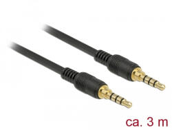 Delock Sztereó Jack Kábel 3, 5 mm 4 tűs férfi > férfi 3m fekete (85601)