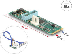 Delock Átalakító, M. 2 aljzat B+M nyílással, csatlakozódugó - 2 x USB 5 Gbps A-típusú hüvely 50 cm hosszú kábellel (61065) - flylite