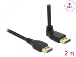 Delock DisplayPort kábel egyenes csatlakozódugóval - csatlakozódugóval 90 ívelt felfelé 8K 60 Hz 2 m retesz nélküli (87150) - flylite