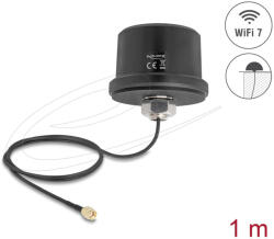 Delock WiFi 7 antenna RP-SMA-dugó 3, 1 - 3, 5 dBi irányítatlan, csatlakozókábellel ULA100 1 m, tetőre szerelhető, kültéri, fekete (81468) - flylite