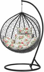  Függőfotel rózsás ülőpárnával ( fekete váz, szürke kosár) (FAT0008)