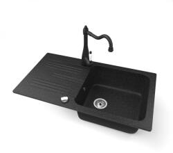 NERO Gránit Mosogató NERO Malta + Vintage Csaptelep + Dugókiemelő Fekete
