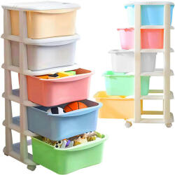 ProCart Játékrendszerező, 5 tárolófiókkal, kerekekkel, 98x37x37 cm