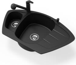 NERO Gránit Mosogató Nero Compact + Kihúzható Zuhanyfejes Shower Csaptelep + Adagoló Fekete Matt