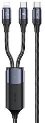 USAMS U71 Adatkábel 2in1 Type-C - Type-C/Lightning, 120cm, Fekete