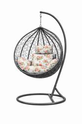  Sötét szürke rattan hatású függőfotel rózsa mintás ülőpárnával (FAT0009)