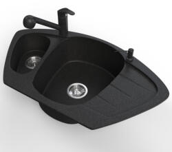 NERO Gránit Mosogató Nero Compact + Kihúzható Zuhanyfejes Shower Csaptelep + Adagoló Fekete