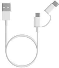 Xiaomi adatkábel USB - microUSB/Type-C (Type-C csak töltés, 30cm) FEHÉR