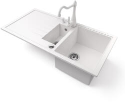 NERO Gránit Mosogató - Nero Solarys + Rusztikus Csaptelep + Adagoló + Dugókiemelő Fehér SOG995-49W51