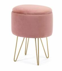 AKORD Sámli, kerek, tárolóhellyel, bársony, rózsaszín, max 90 kg, 35x35x45 cm, Lili, Akord