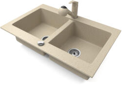 NERO Gránit Mosogatótálca Nero Verso + Kihúzható Zuhanyfejes Shower Csaptelep + Dugókiemelő Bézs